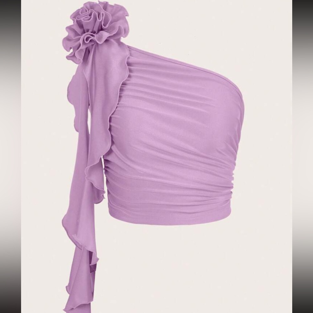 One shoulder ruffle trim crop top